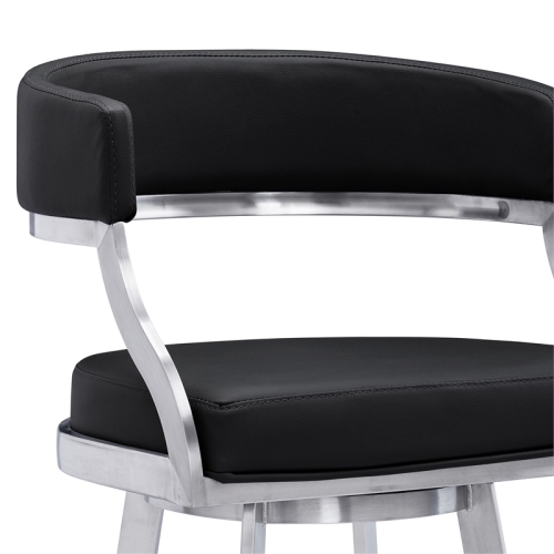 Dione 30" Bar Height Swivel Black Faux Leather Stainless Steel Bar Stool