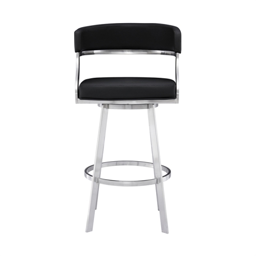 Dione 30" Bar Height Swivel Black Faux Leather Stainless Steel Bar Stool