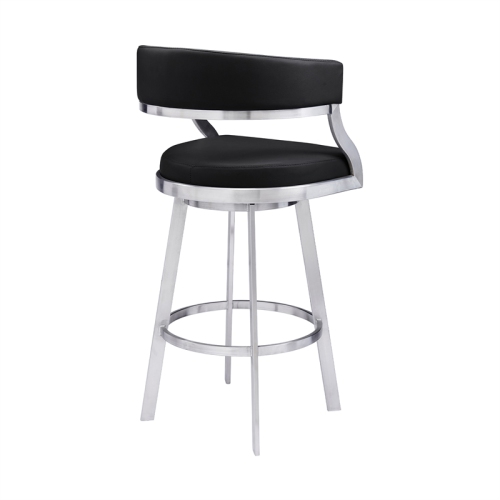 Dione 30" Bar Height Swivel Black Faux Leather Stainless Steel Bar Stool