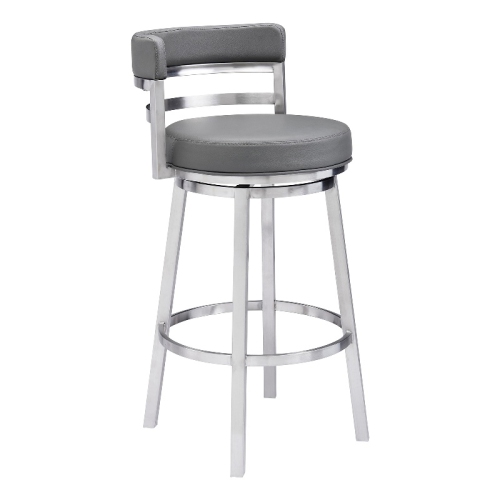 ARMEN LIVING Titana 30" Bar Height Swivel Grey Faux Leather Stainless Steel Bar Stool