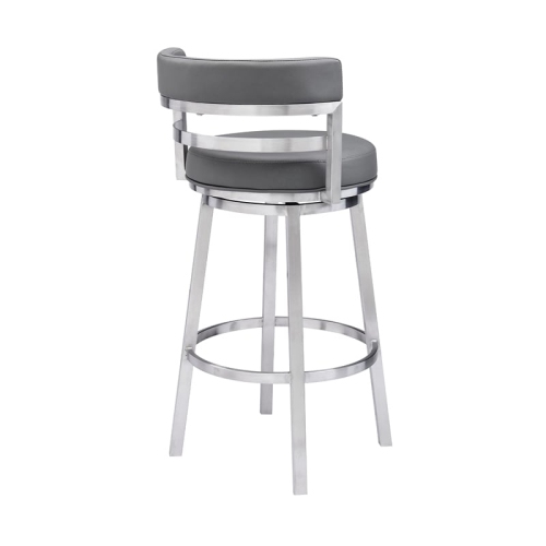 Titana 26" Counter Height Swivel Grey Faux Leather Stainless Steel Bar Stool