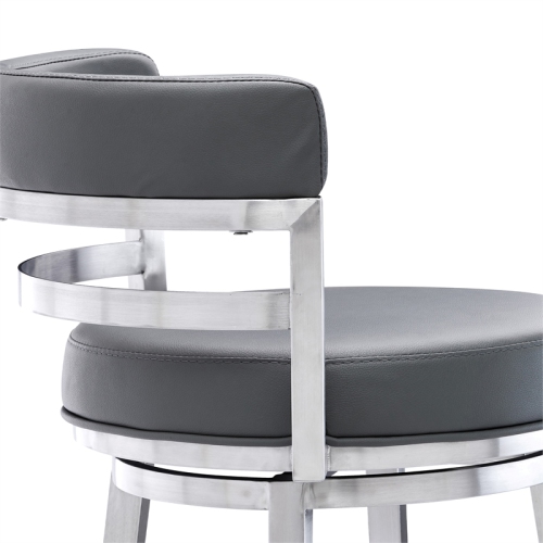 Titana 26" Counter Height Swivel Grey Faux Leather Stainless Steel Bar Stool