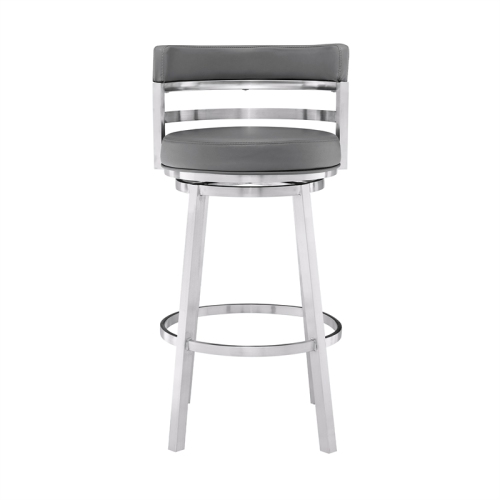 Titana 26" Counter Height Swivel Grey Faux Leather Stainless Steel Bar Stool