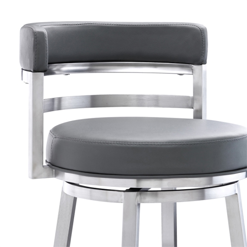 Titana 26" Counter Height Swivel Grey Faux Leather Stainless Steel Bar Stool