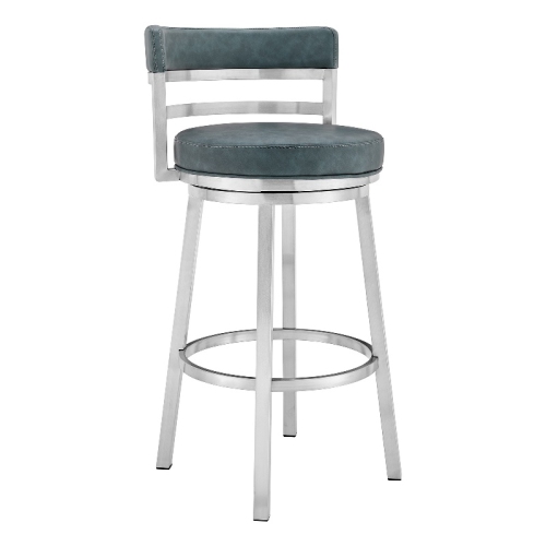 ARMEN LIVING  Titana 30" Bar Height Swivel Faux Leather Stainless Steel Bar Stool In Blue