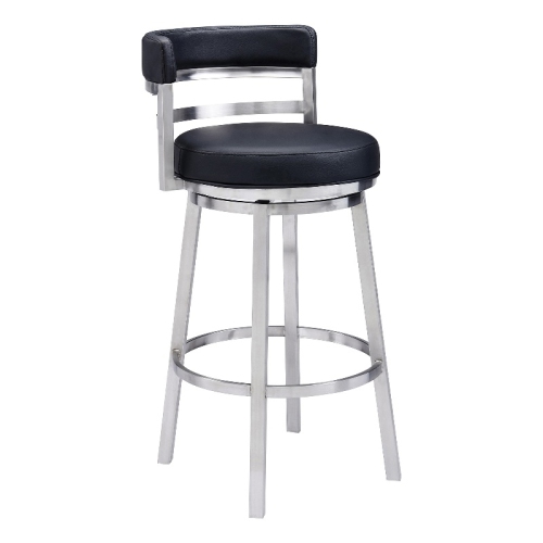 ARMEN LIVING Titana 26" Counter Height Swivel Black Faux Leather Stainless Steel Bar Stool