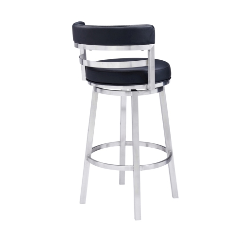 Titana 26" Counter Height Swivel Black Faux Leather Stainless Steel Bar Stool