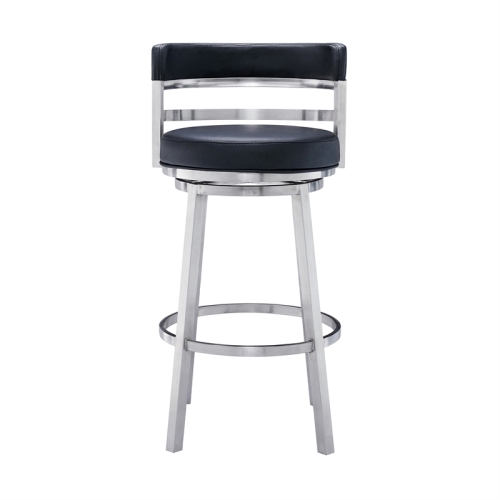 Titana 26" Counter Height Swivel Black Faux Leather Stainless Steel Bar Stool
