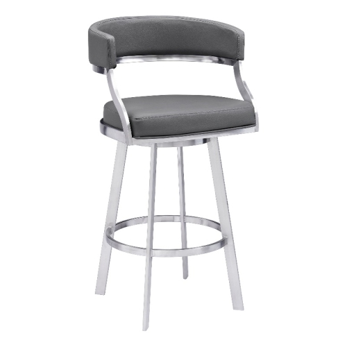 ARMEN LIVING Dione 30" Bar Height Swivel Grey Faux Leather Stainless Steel Bar Stool