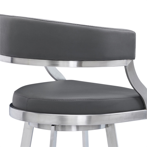 Dione 30" Bar Height Swivel Grey Faux Leather Stainless Steel Bar Stool