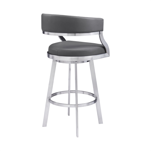 Dione 30" Bar Height Swivel Grey Faux Leather Stainless Steel Bar Stool