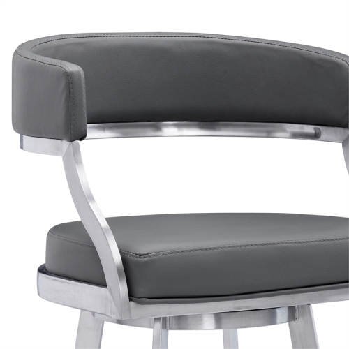 Dione 30" Bar Height Swivel Grey Faux Leather Stainless Steel Bar Stool