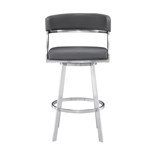 Dione 30" Bar Height Swivel Grey Faux Leather Stainless Steel Bar Stool