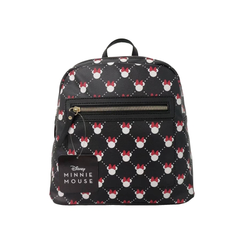 Fast Forward Minniee Mouse All Over Print Backpack for Kids - 10" Black Shoulder Backpack