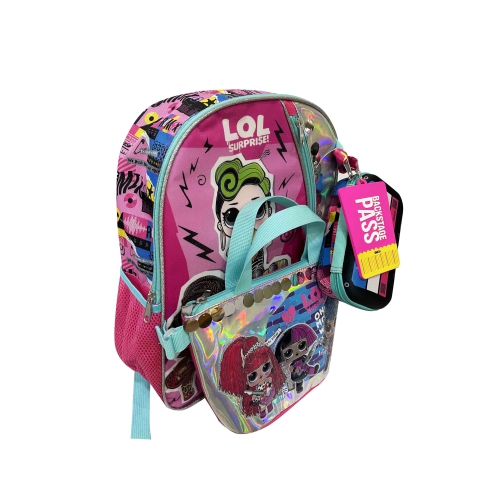 Lol Surprise Backpack with Detachable Hand Bag Purse Pencil Case Key Chain - 4 Piece Kids School Backpack Set - Girls Shoulder Book Bag Printed Lol