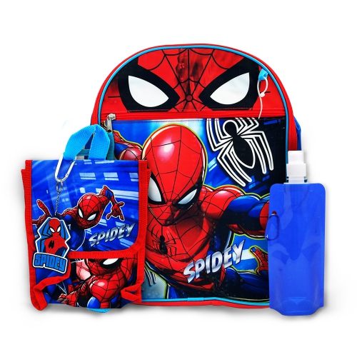 Spiderman Backpack with Lunch Bag 2-Key Chains Water Bottle - 5 Piece Kids School Backpack Set for Kids
