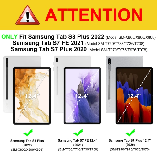 Étui hybride mince pour Galaxy Tab S8 plus 2022/S7 FE 2021/S7 plus 2020 12.4 po de Samsung avec porte-stylet S Pen, étui antichoc, coque arrière