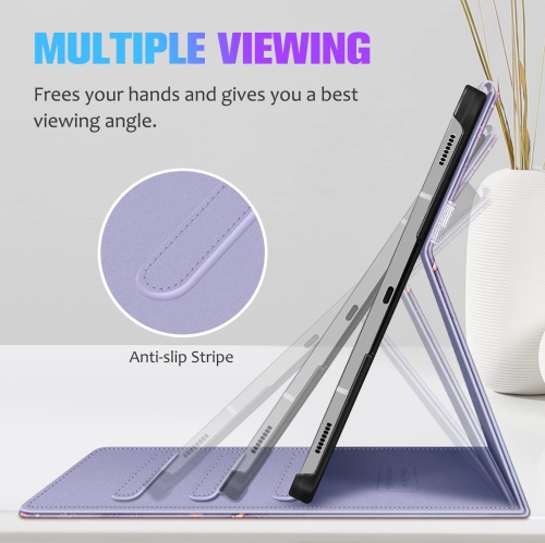 Case for Samsung Galaxy Tab S8 Plus 2022/S7 FE 2021/S7 Plus 2020 12.4 Inch, Multi-Angle Viewing Protective Cover with Pocket, Auto Sleep/Wake, Lilac