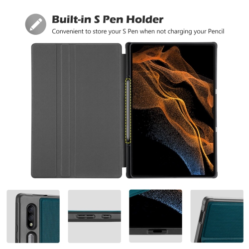 Galaxy Tab S8 Ultra Case 14.6 Inch 2022 with S Pen Holder 2022, Slim Stand Protective Cases Smart Folio Cover for Galaxy Tab S8 Ultra Tablet –Teal