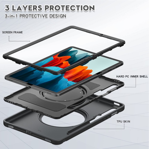 Defender Case for Samsung Galaxy Tab S8/ Tab S7 11", Full Body Drop Protection, 3 in 1 Shockproof Bumper with 360° Ring Holder Kickstand