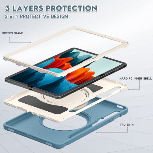 Defender Case for Samsung Galaxy Tab S8/ Tab S7 11", Full Body Drop Protection, 3 in 1 Shockproof Bumper with 360° Ring Holder Kickstand