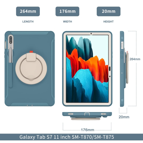 Defender Case for Samsung Galaxy Tab S8/ Tab S7 11", Full Body Drop Protection, 3 in 1 Shockproof Bumper with 360° Ring Holder Kickstand