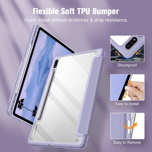 Hybrid Slim Case for Samsung Galaxy Tab S8/Tab S7 11 inch with S Pen Holder, Shockproof Cover with Clear Transparent Back Shell, Auto Wake/Sleep