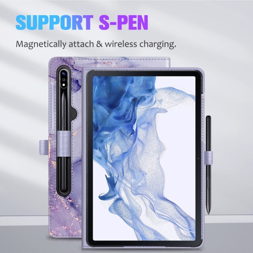 Case for Samsung Galaxy Tab S8 2022/Tab S7 2020 11 Inch, Multi-Angle Viewing Protective Cover with Pocket, Auto Sleep/Wake, Lilac Marble