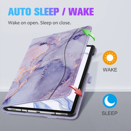 Case for Samsung Galaxy Tab S8 2022/Tab S7 2020 11 Inch, Multi-Angle Viewing Protective Cover with Pocket, Auto Sleep/Wake, Lilac Marble