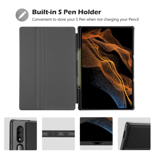 Galaxy Tab S8 Ultra Case 14.6 Inch 2022 with S Pen Holder 2022, Slim Stand Protective Cases Smart Folio Cover for Galaxy Tab S8 Ultra Tablet –Black