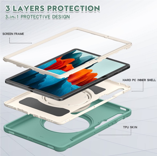 Defender Case for Samsung Galaxy Tab S8/ Tab S7 11", Full Body Drop Protection, 3 in 1 Shockproof Bumper with 360° Ring Holder Kickstand