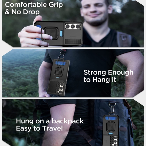 Samsung Galaxy S23 Case, with Slide Camera Cover/Ring Kickstand & Card Holder Compatible Magnetic Car Mount Rugged Heavy Duty Military Grade