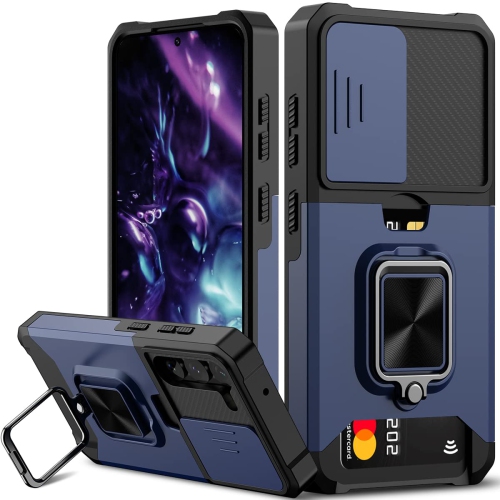 HLD  Samsung S23 Case \w Sliding Camera Cover Heavy Duty Protective Galaxy S23 Case \w Card Holder Magnetic Built-In Kickstand Phone Case for Samsung