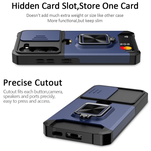 Samsung S23 Case with Sliding Camera Cover Heavy Duty Protective Galaxy S23 Case with Card Holder Magnetic Built-in Kickstand Phone Case for Samsung