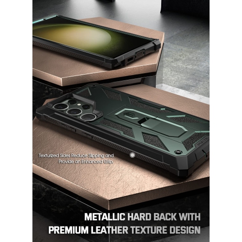 Étui pour Galaxy S23 Ultra 5G de 6.8 po, protecteur d’écran intégré, lecteur d’empreintes digitales, étui protecteur complet antichoc, béquille, vert