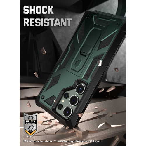 Étui pour Galaxy S23 Ultra 5G de 6.8 po, protecteur d’écran intégré, lecteur d’empreintes digitales, étui protecteur complet antichoc, béquille, vert