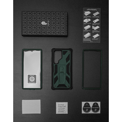 Étui pour Galaxy S23 Ultra 5G de 6.8 po, protecteur d’écran intégré, lecteur d’empreintes digitales, étui protecteur complet antichoc, béquille, vert