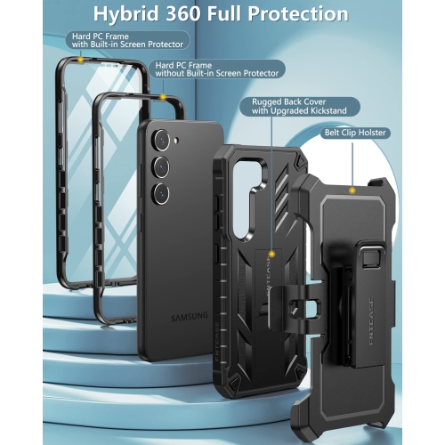 Samsung Galaxy S23 Case: Military Grade Drop Proof Cell Phone Cover with Kickstand & Holster | Rugged Shockproof TPU Protective Matte Textured Tough