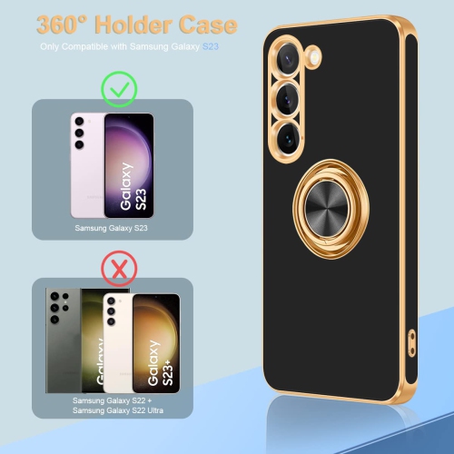 Étui Samsung Galaxy S23 avec support à anneau, support à anneau magnétique pivotant à 360° béquille brillante à bord mince souple en TPUR souple et