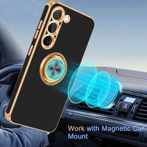 Étui Samsung Galaxy S23 avec support à anneau, support à anneau magnétique pivotant à 360° béquille brillante à bord mince souple en TPUR souple et