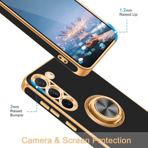 Étui Samsung Galaxy S23 avec support à anneau, support à anneau magnétique pivotant à 360° béquille brillante à bord mince souple en TPUR souple et