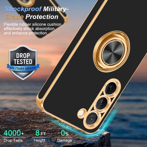 Étui Samsung Galaxy S23 avec support à anneau, support à anneau magnétique pivotant à 360° béquille brillante à bord mince souple en TPUR souple et