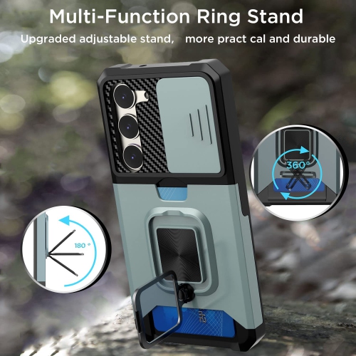Samsung Galaxy S23 Case, with Slide Camera Cover/Ring Kickstand & Card Holder Compatible Magnetic Car Mount Rugged Heavy Duty Military Grade
