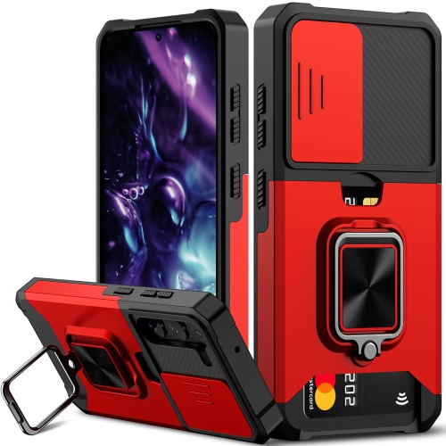 Samsung S23 Case with Sliding Camera Cover Heavy Duty Protective Galaxy S23 Case with Card Holder Magnetic Built-in Kickstand Phone Case for Samsung