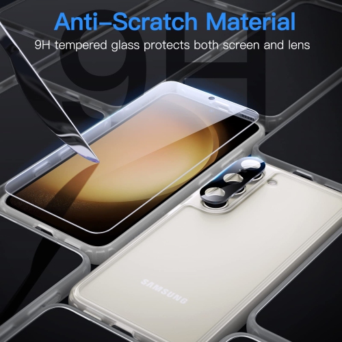 5 in 1 Matte Case for Samsung Galaxy S23 5G 6.1-Inch with 2-Pack Screen Protector and Camera Lens Protector, Translucent Back Protective Phone Cover,