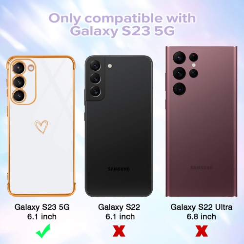Samsung Galaxy S23 Case for Girls Women, Cute Heart Simple Pattern Case Plating Gold Edge Flexible Silicone Shockproof Protective Bumper Cover for