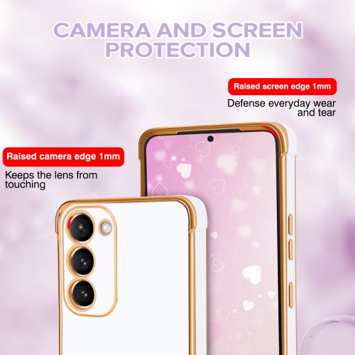 Samsung Galaxy S23 Case for Girls Women, Cute Heart Simple Pattern Case Plating Gold Edge Flexible Silicone Shockproof Protective Bumper Cover for