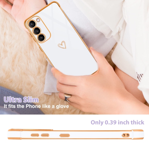 Samsung Galaxy S23 Case for Girls Women, Cute Heart Simple Pattern Case Plating Gold Edge Flexible Silicone Shockproof Protective Bumper Cover for
