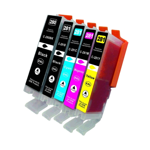 Max Saving - 5 Ink Extra High Yield Compatible Ink Cartridge for Canon PGI-280XXL,CLI-281XXL,PGI 280 XXL ,TR7520.TR8500, TR8520,TS6120,TS8120,TS9120