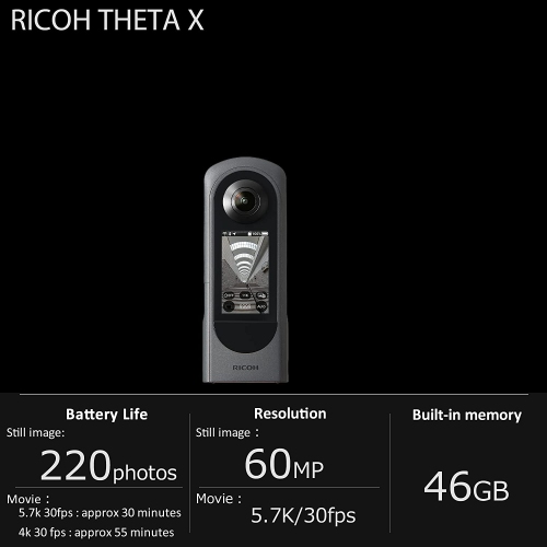 Open Box - RICOH 360 Degree Camera Theta X, High Resolution Image of Approx 60M